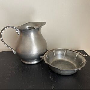 Vintage Royal Holland Pewter made by Daalderop water pitcher and decorative bowl